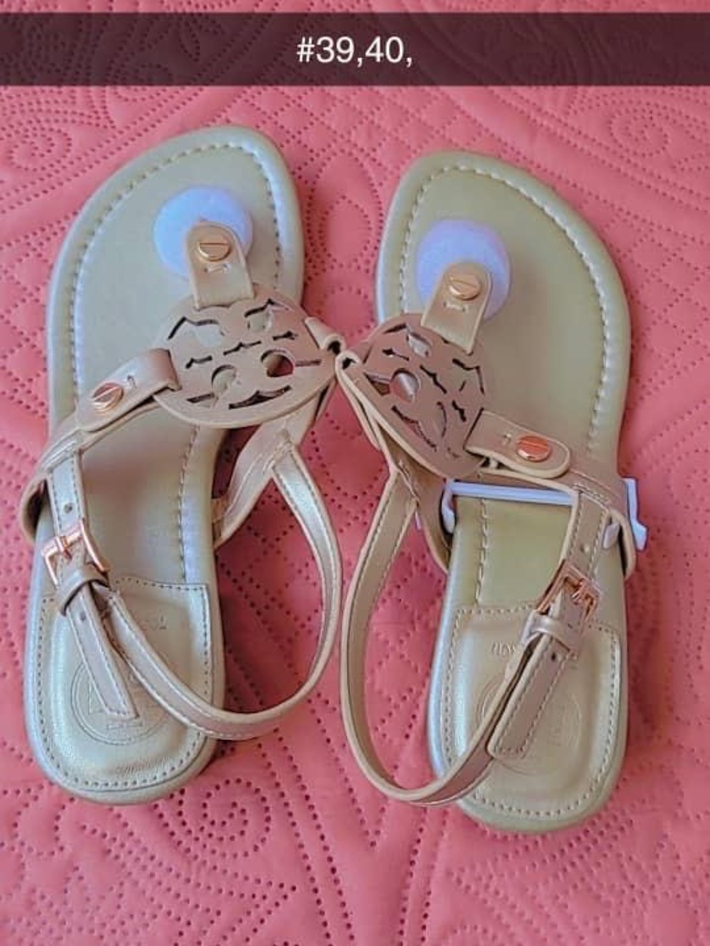Zara Beige Tan Cutout T-Strap Sandals with Rose Gold Accents